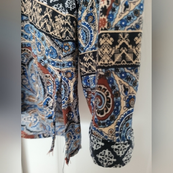 Tribal Jeans Arctic Dreamer Women's Blouse 100% Rayon Tassels Multicolor S/P - Picture 12 of 15